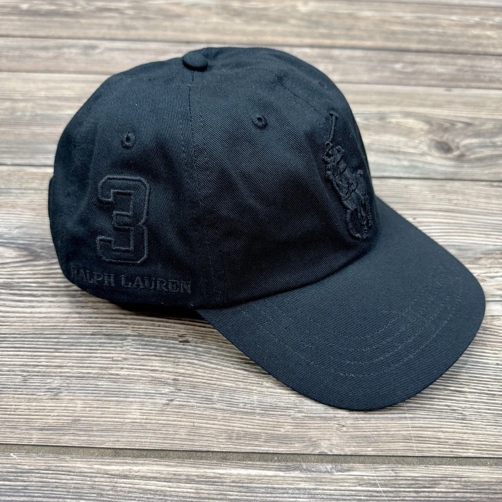 Polo Ralph Lauren Big Pony Logo Embroidered Cotton Baseball Cap Hat Black NWT